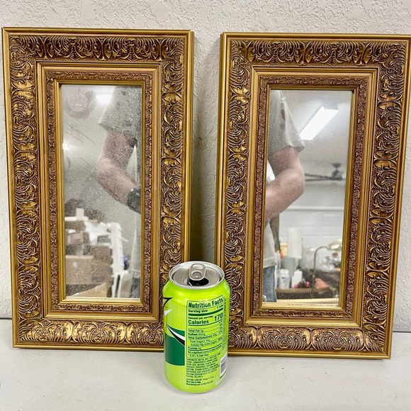 Pair of vintage gold framed Victorian style wall hanging mirrors 8x14 BLHN